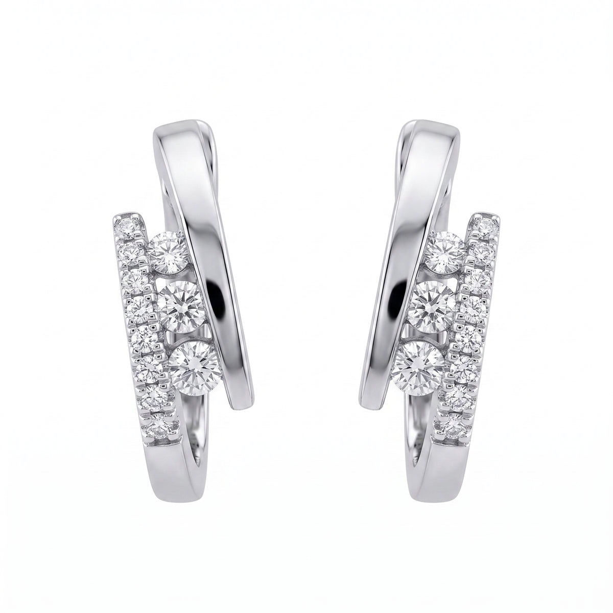 22-Diamond Pavé Hoop Earrings, 4.5x14x10mm - white background front view