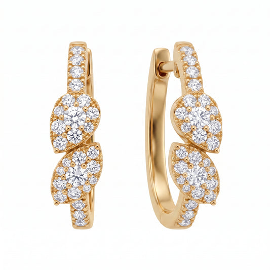 54-Diamond Pear & Marquise Hoop Earrings - second white background view