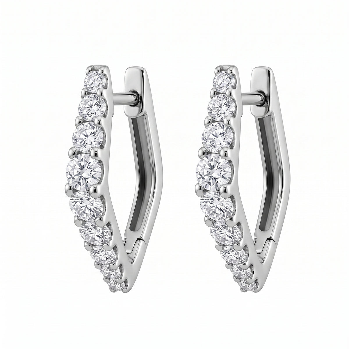 18-Diamond Shield-Shape Hoop Earrings, 12x17mm - white background