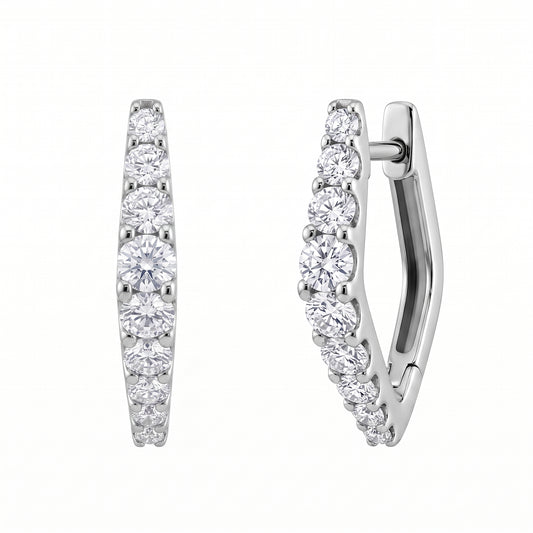 DESD0046W white gold diamond pointed hoop earrings, turned view