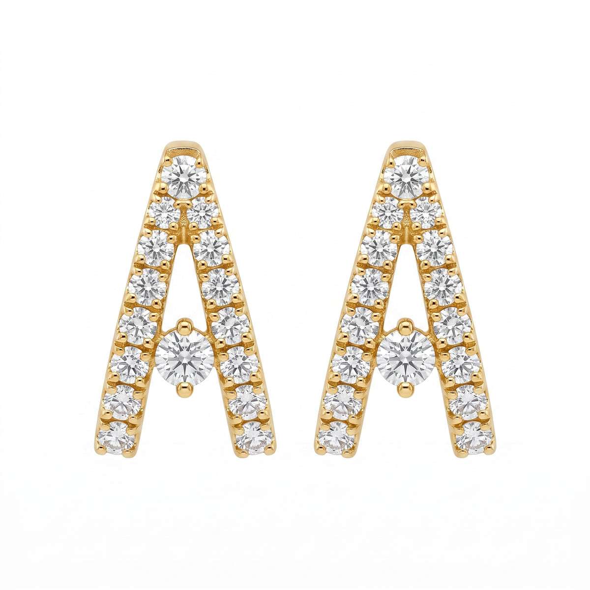 40-Diamond V-Shape Hoop Earrings, 2-6x11x10mm - white background front view