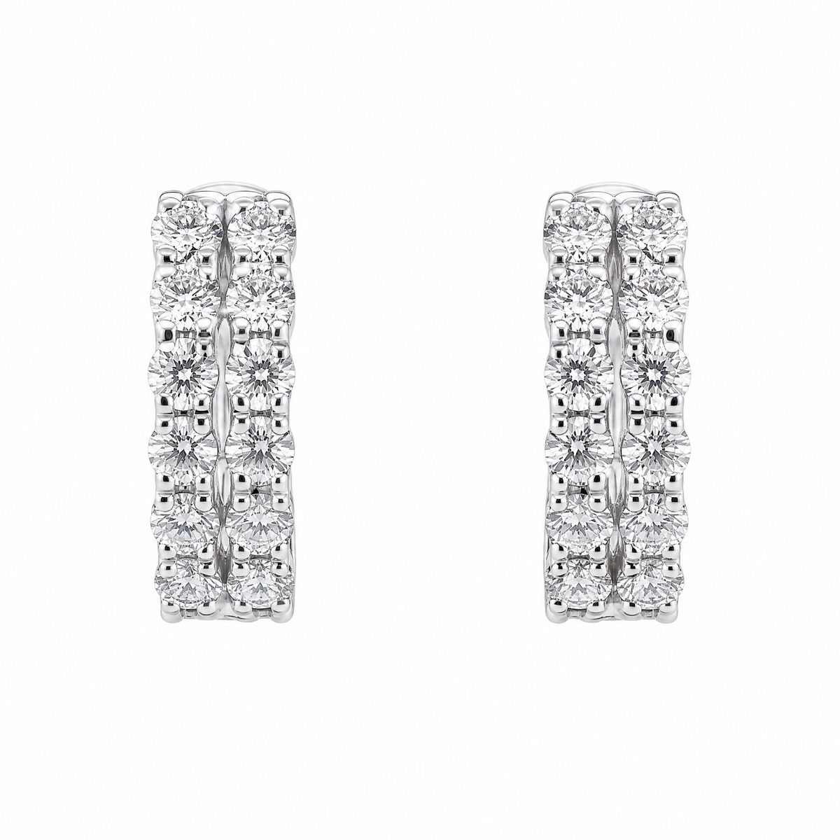 DESD0056W W-1 frontal pair - double-row round diamond white gold huggie hoop earrings