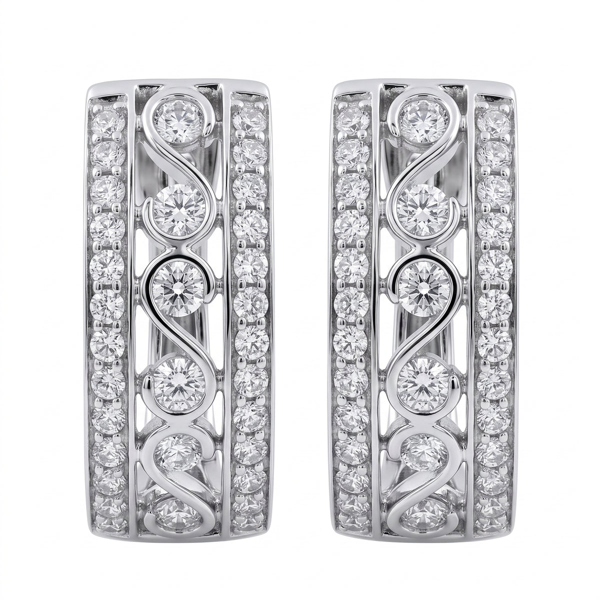 64-Diamond Oval Hoop Earrings - white background view