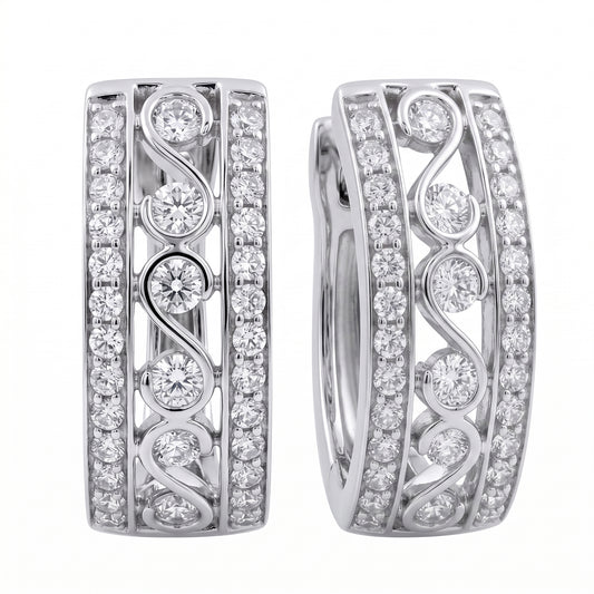 64-Diamond Oval Hoop Earrings - white background detail view