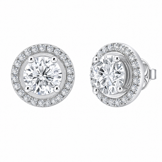 1.85ct Round Diamond Halo Stud Earrings