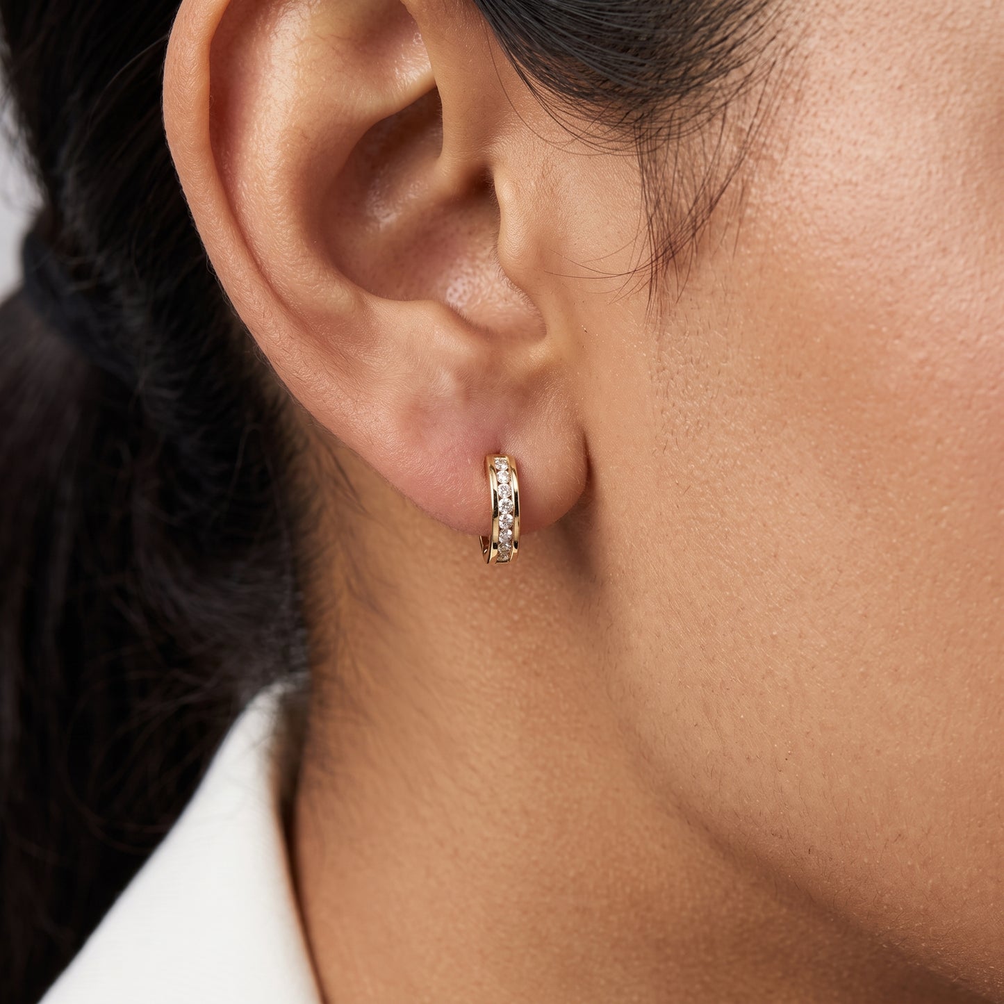 16-Diamond Hoop Earrings, 3x14mm