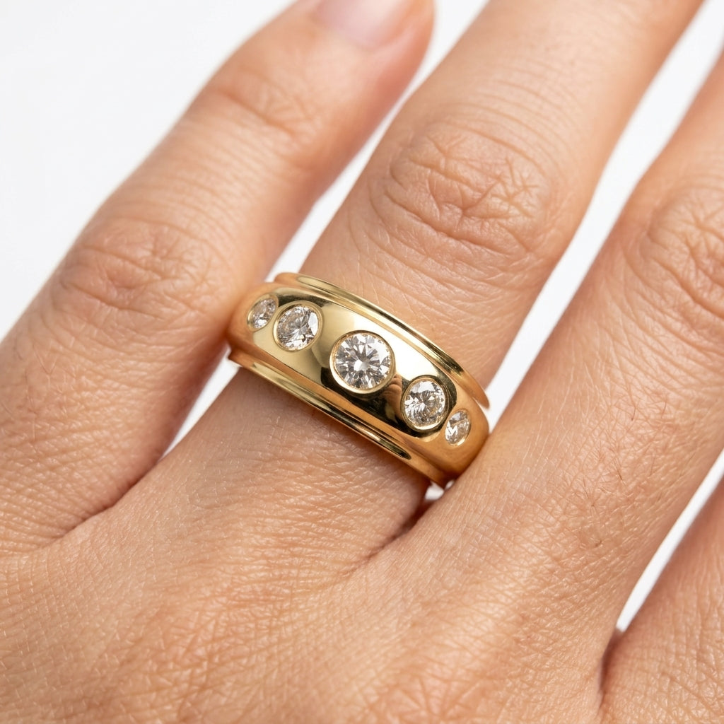 Men's 5-Diamond Flush-Set Dome Band Ring