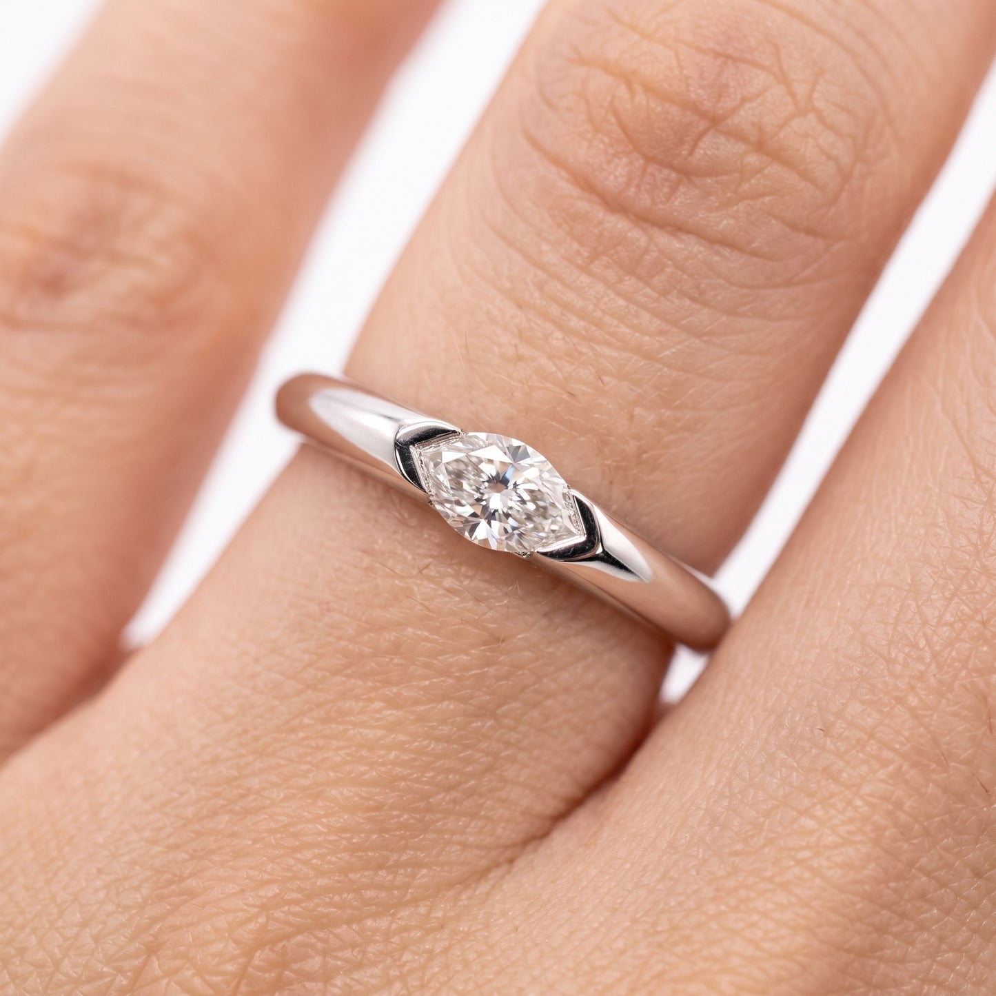 Marquise Diamond East-West Half-Bezel Ring