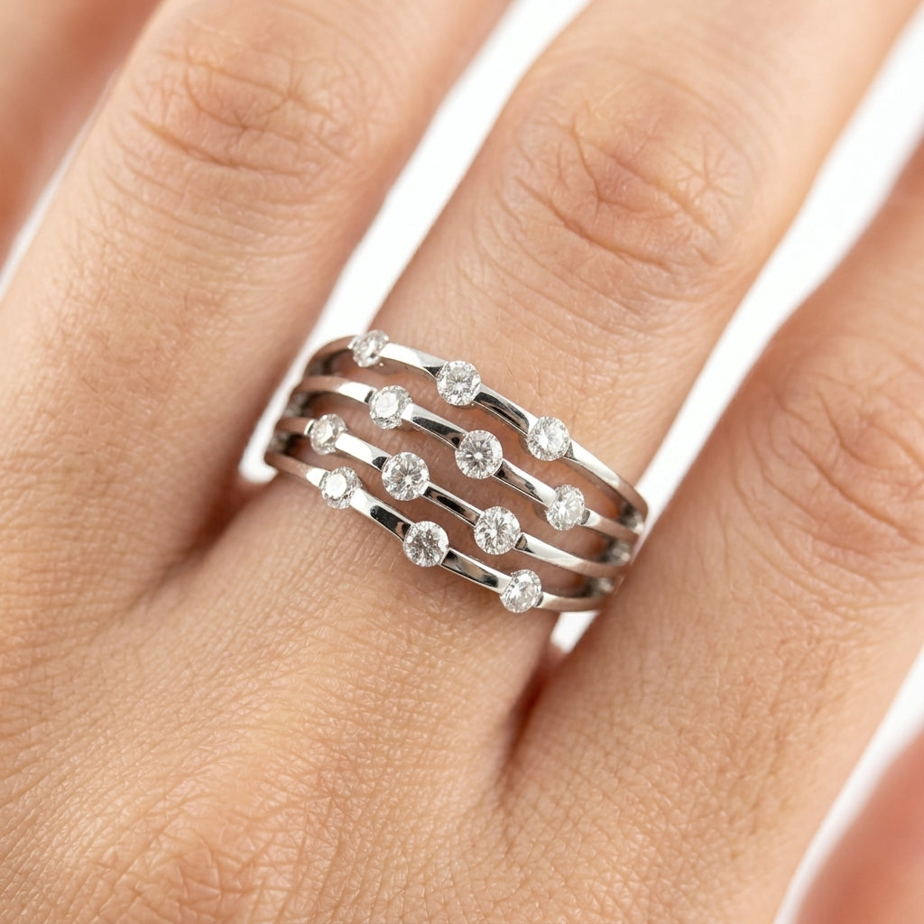 12-Diamond 4-Row Separated Band Ring