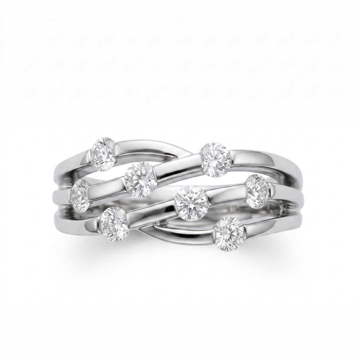 8-Diamond Wavy Band Ring