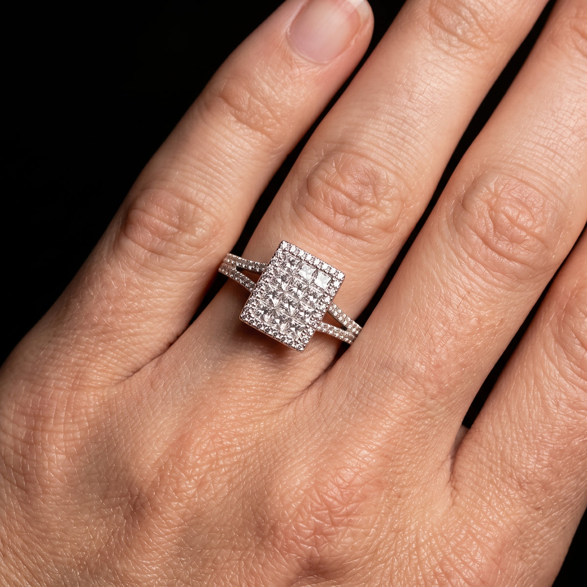 Princess & Round Diamond Rectangular Cluster Ring