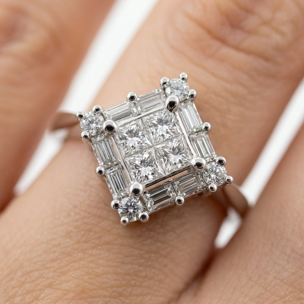 16-Diamond Square-Design Ring