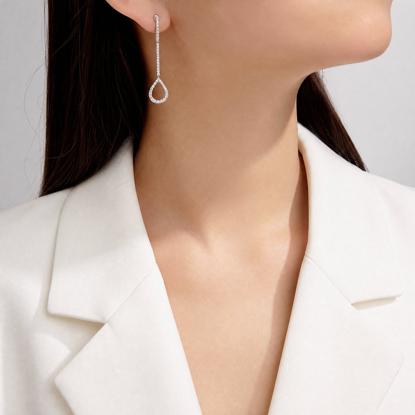 Diamond Hanging Pear Earrings in 18K White Gold
