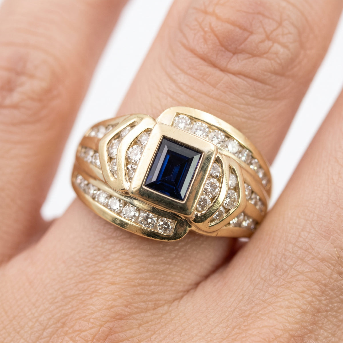 Square Sapphire & Channel Diamond Ring