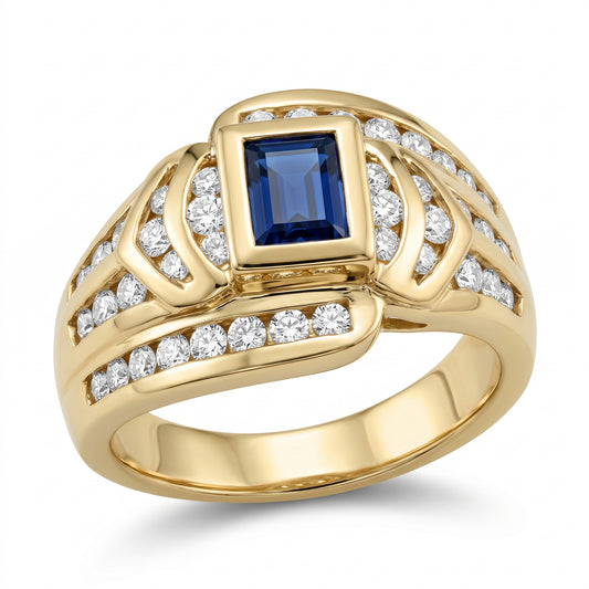Square Sapphire & Channel Diamond Ring