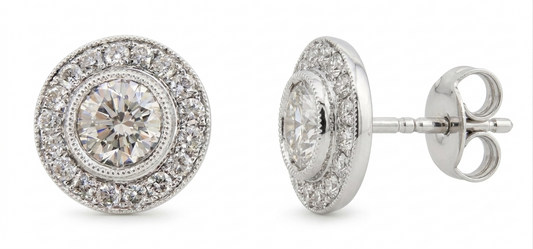1.89ct Bezel-Set Diamond Milgrain Halo Stud Earrings
