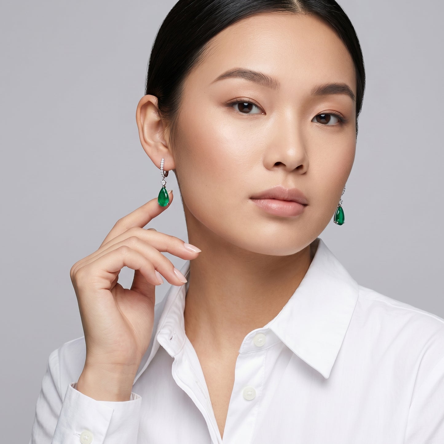 Elongated Pear Emerald Earrings