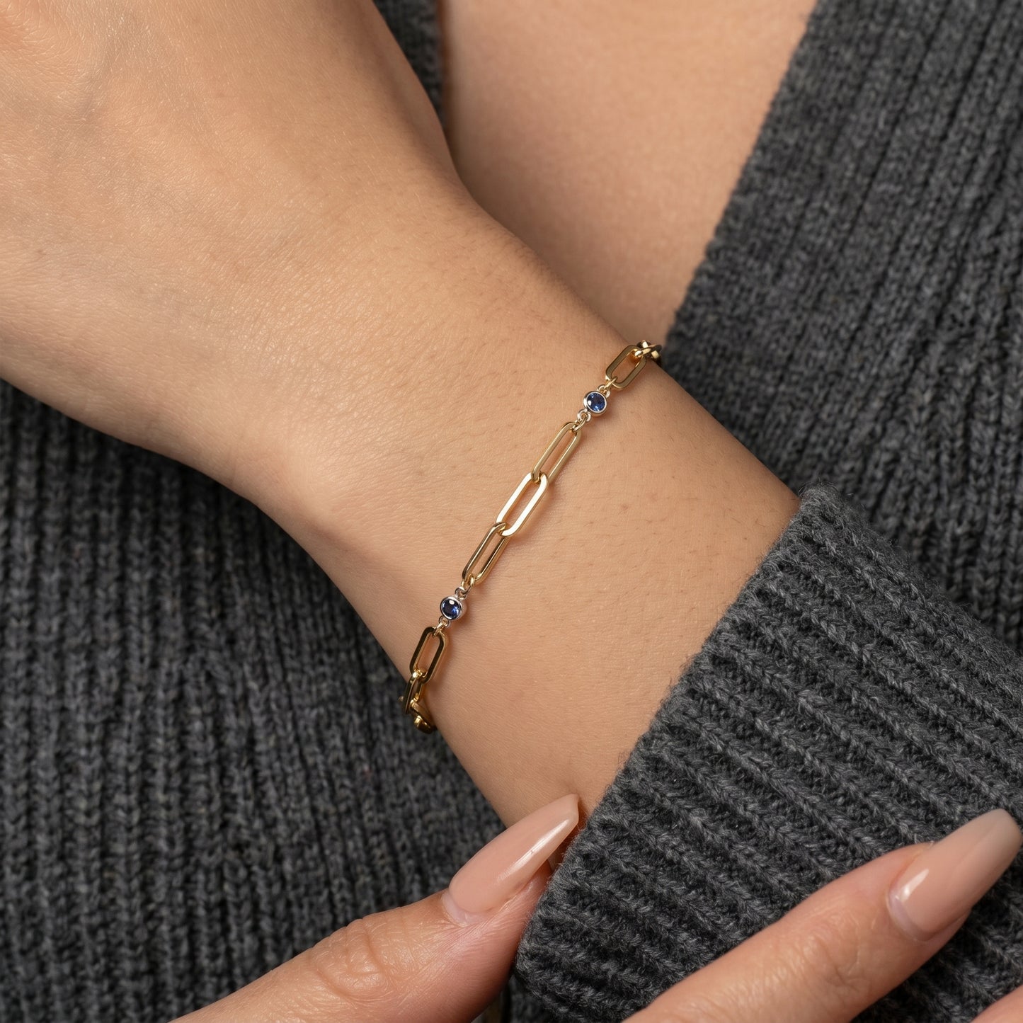 Sapphire Station Paperclip Bracelet