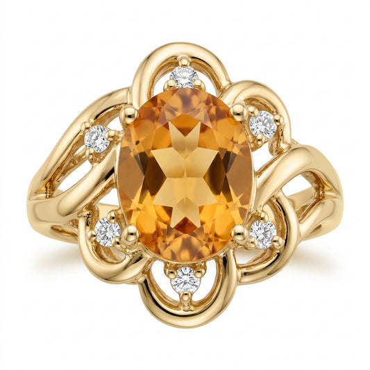 6.5x9mm Oval Imperial Topaz & 6-Diamond Ring