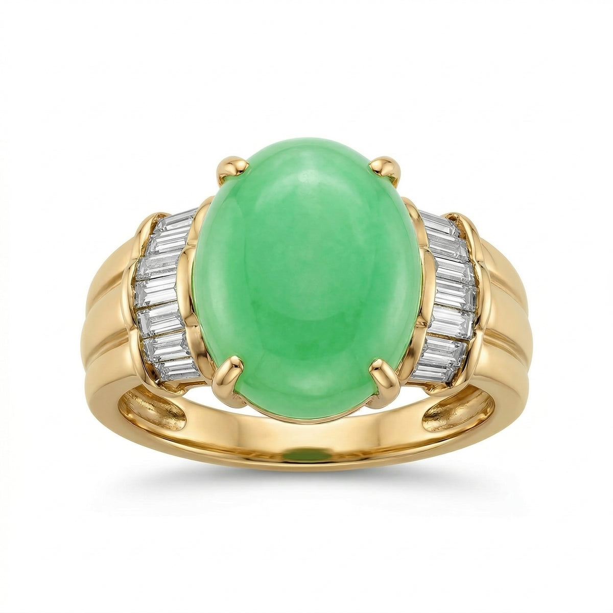 Oval Jade Cabochon & Diamond Ring