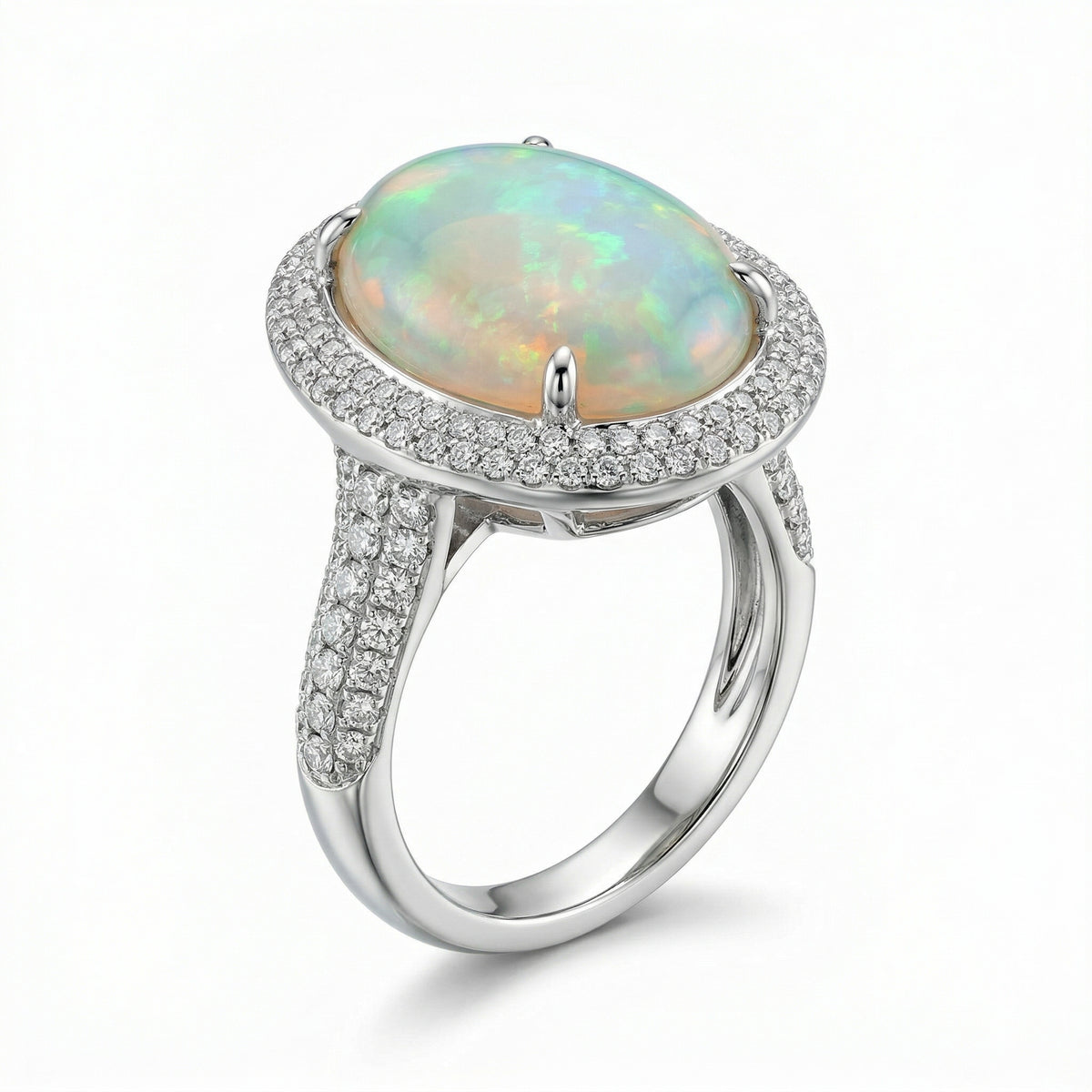 Pave Halo Opal Ring
