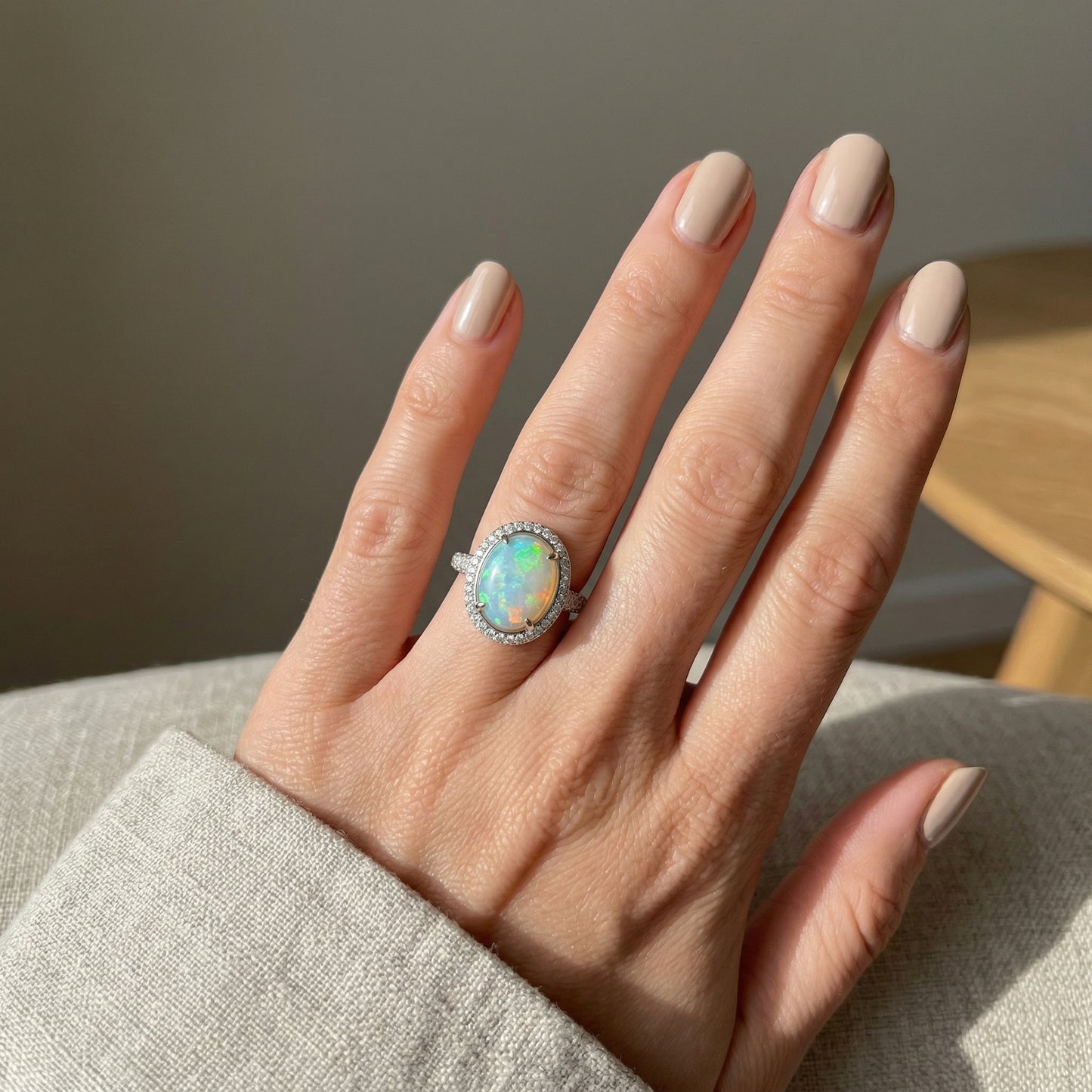 Pave Halo Opal Ring