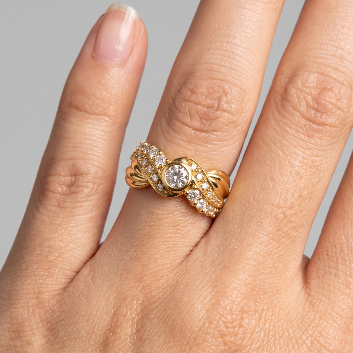 21-Diamond Prong and Pave Ring - worn on hand