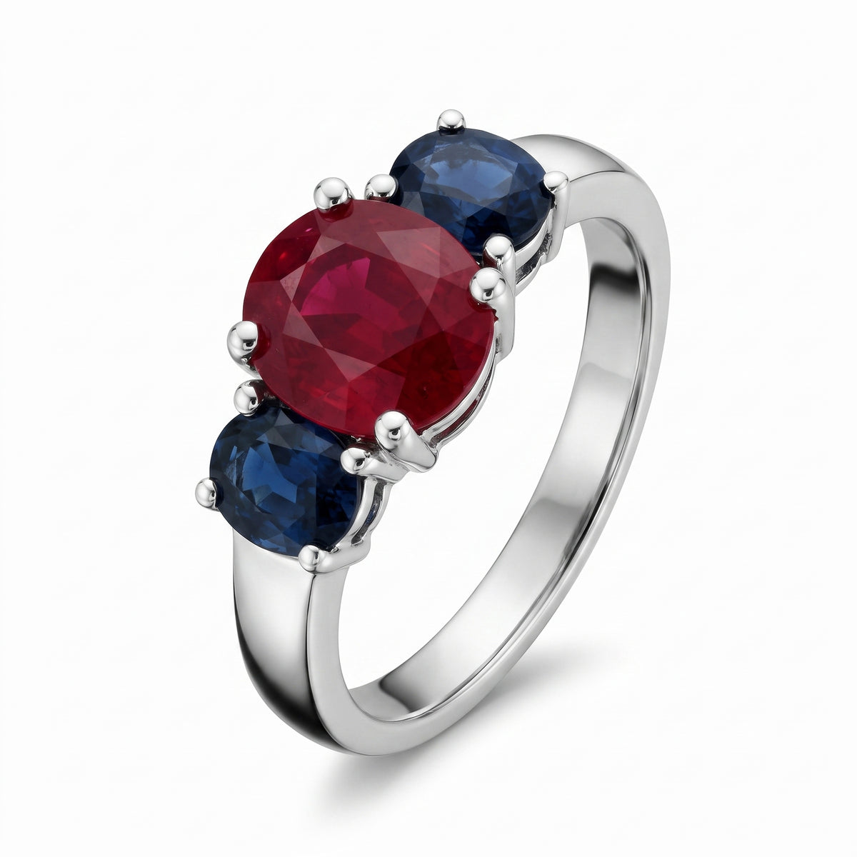 5.75x6.75mm Oval Ruby & 2 Oval Sapphire Ring