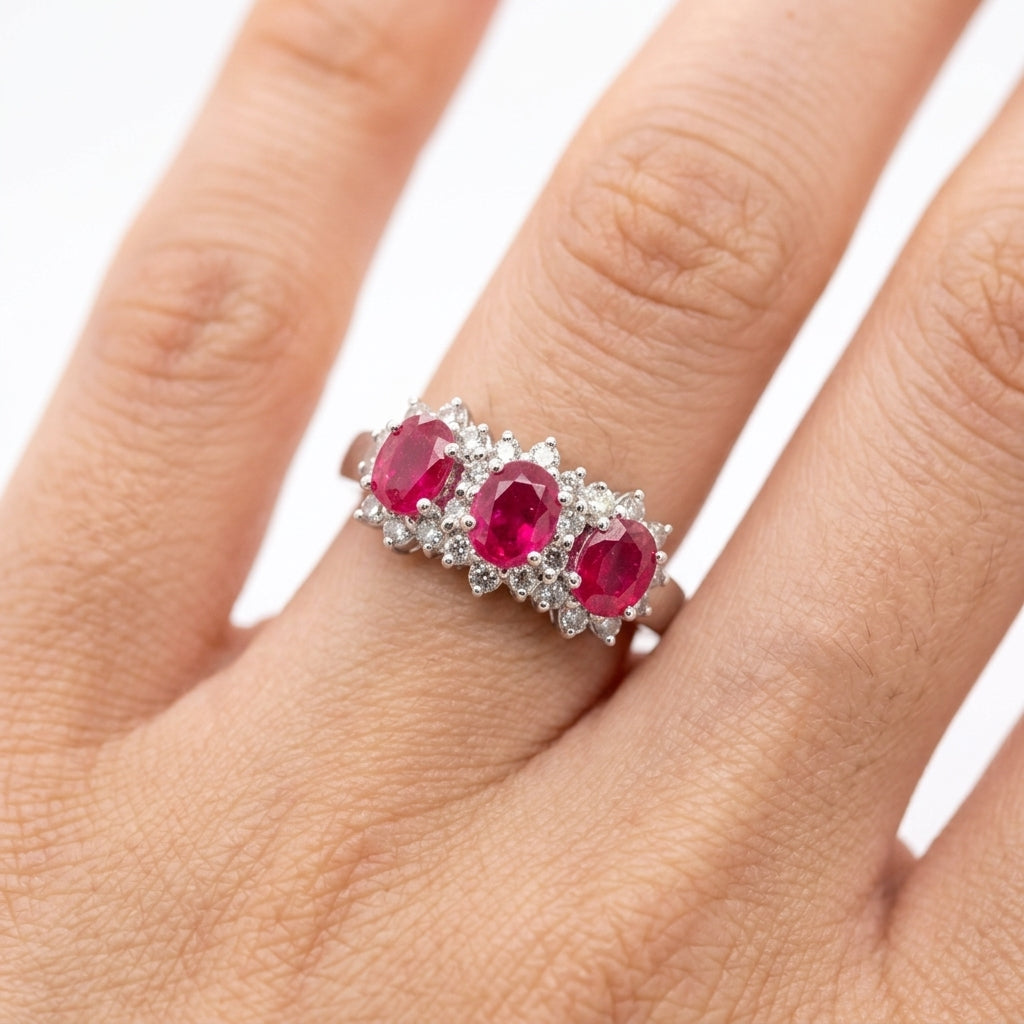 Three-Ruby & Diamond Ring