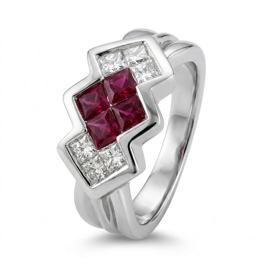4 Princess-Cut Ruby & 6 Princess-Cut Diamond Ring