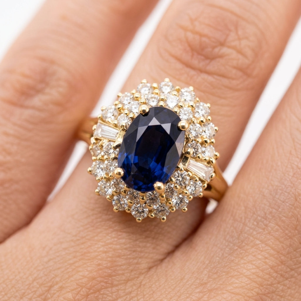 1.45ct Oval Sapphire Double Cluster Halo Ring