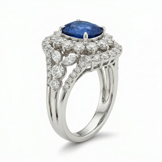Sapphire Double Halo Ring