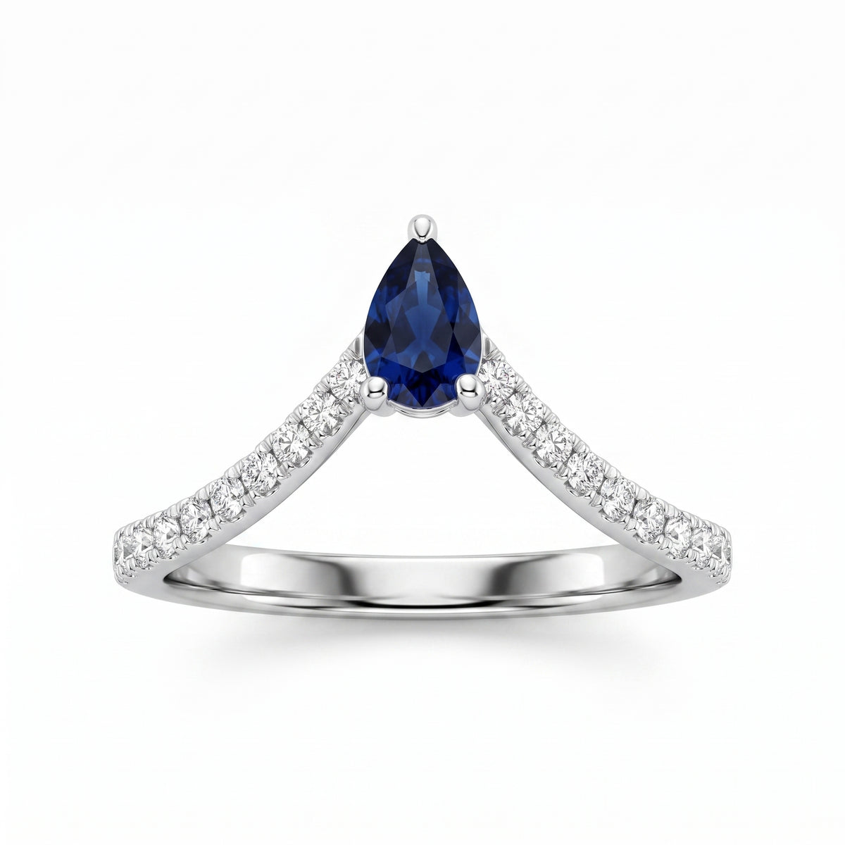 Pear Sapphire & 24-Diamond V Ring