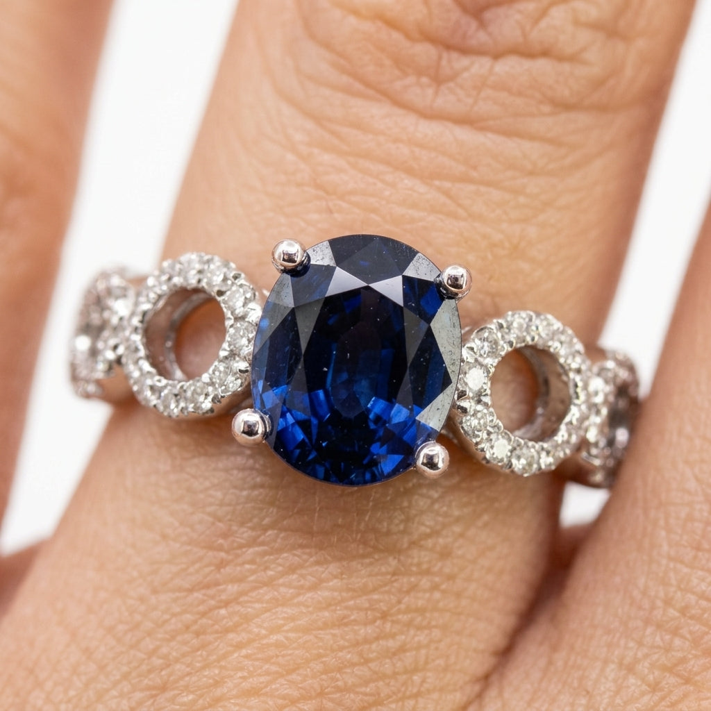 Oval Sapphire & 48-Diamond Ring