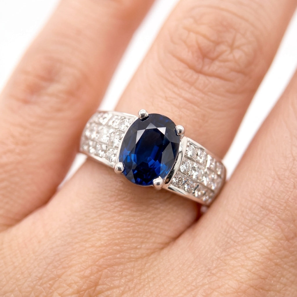 Oval Sapphire Princess-Cut Diamond Ring