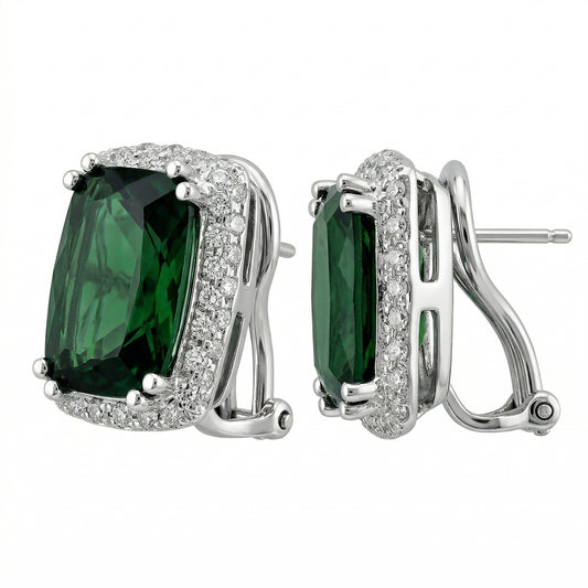 Pave Diamond Green Tourmaline Earrings