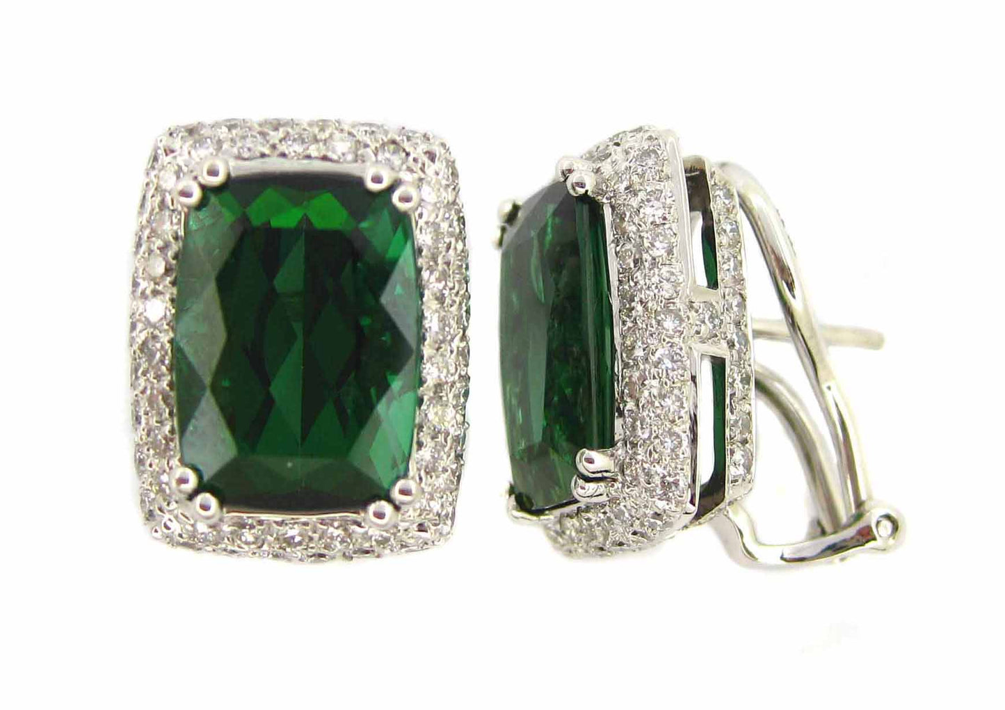 Pave Diamond Green Tourmaline Earrings