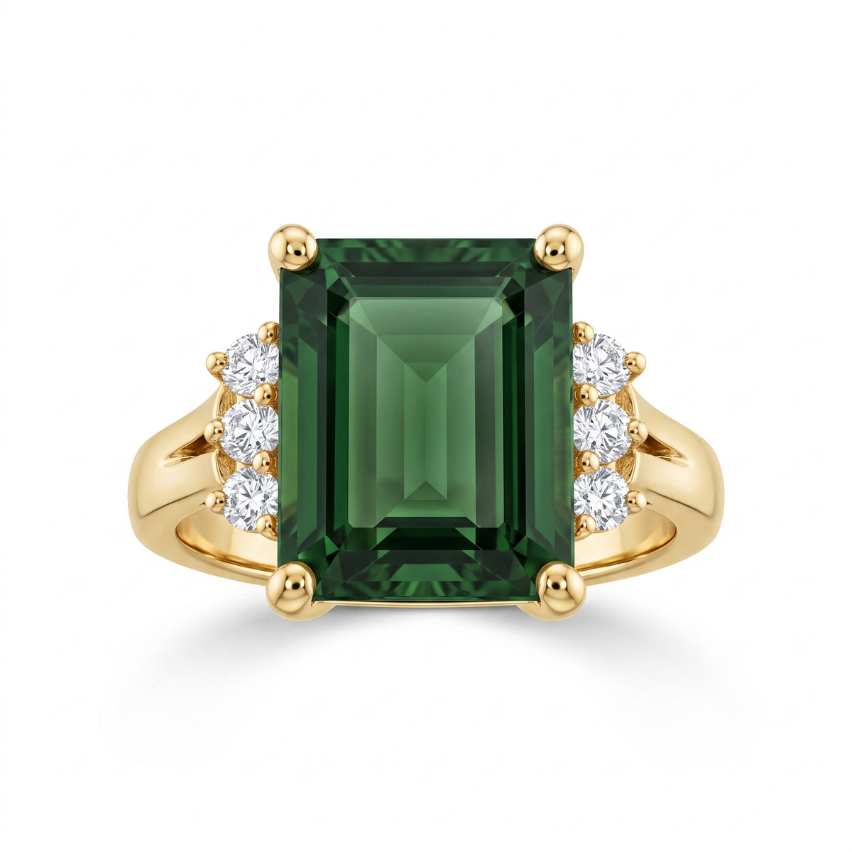 9x10.25mm Green Tourmaline & 6-Diamond Ring