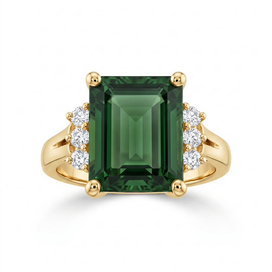9x10.25mm Green Tourmaline & 6-Diamond Ring