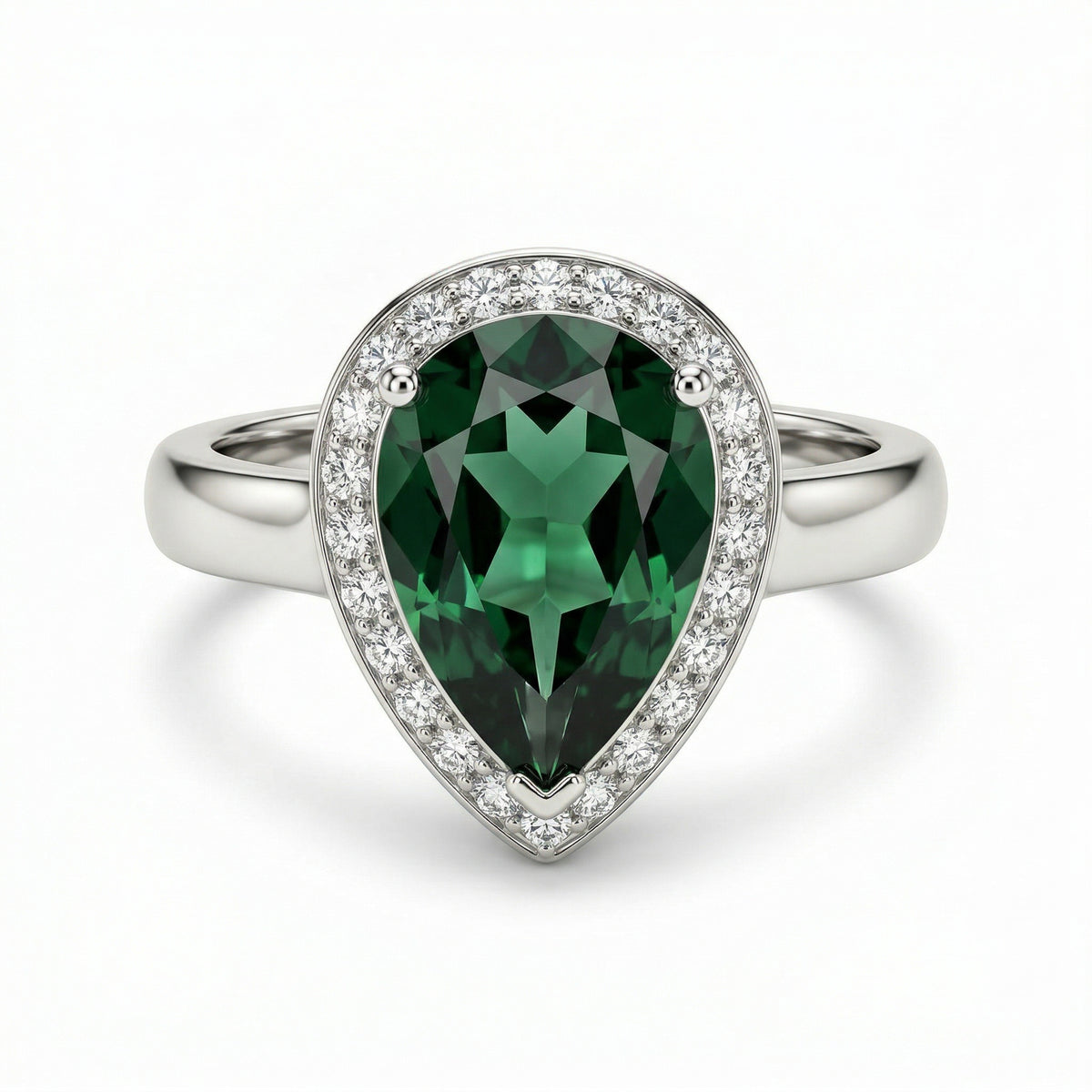 Pear Green Tourmaline & Diamond Halo Ring