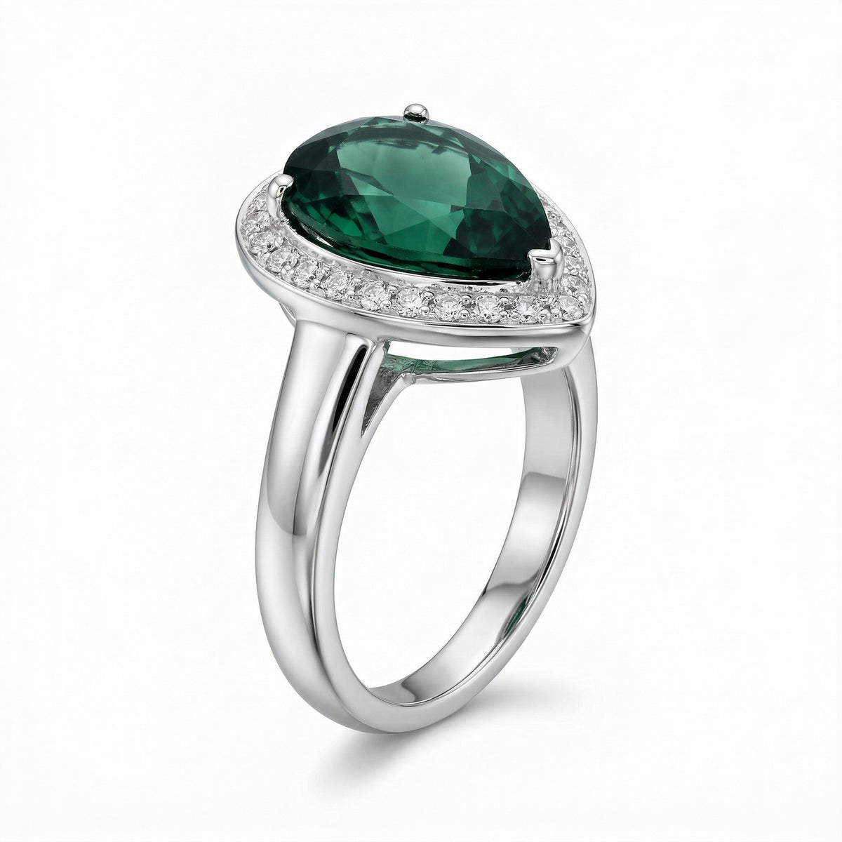 Pear Green Tourmaline & Diamond Halo Ring