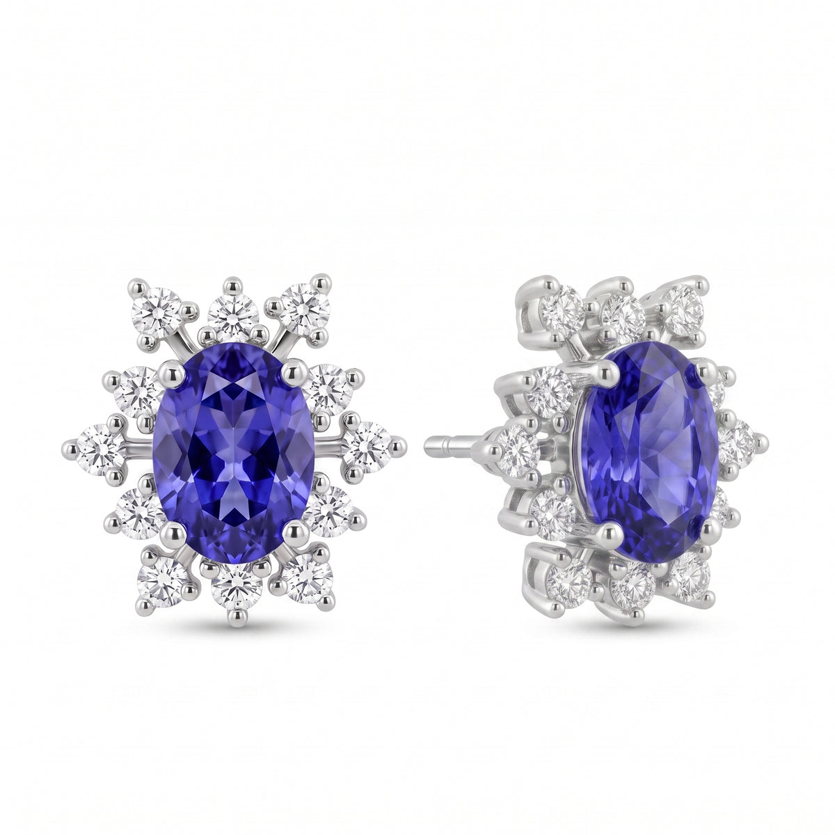 2 Oval 5x7mm Tanzanite & 24-Diamond Earrings