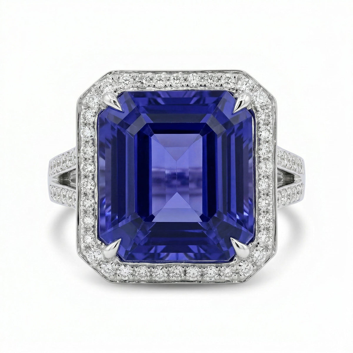 10.86ct Emerald-Cut Tanzanite & Diamond Ring