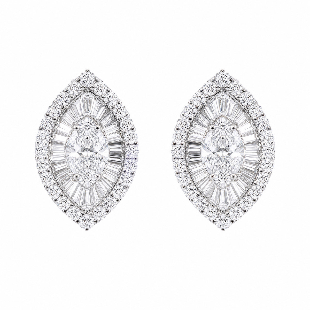 2.90ct Diamond Cluster Marquise-Shaped Earrings in 18K White Gold