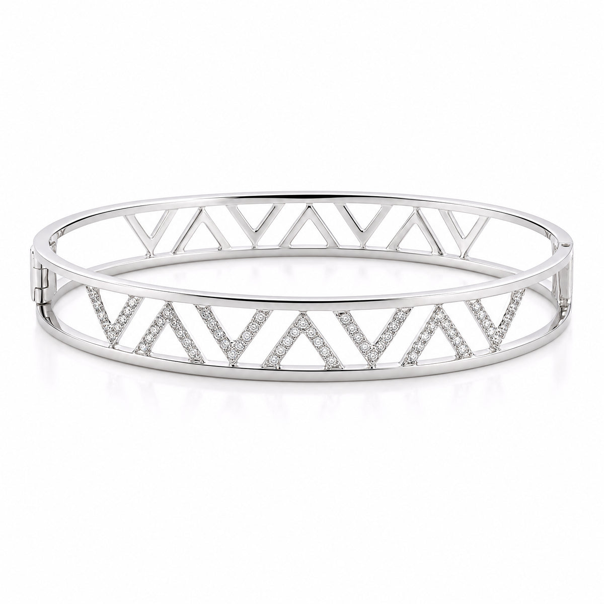 14K White Gold 63-Diamond V-Design Open Bangle