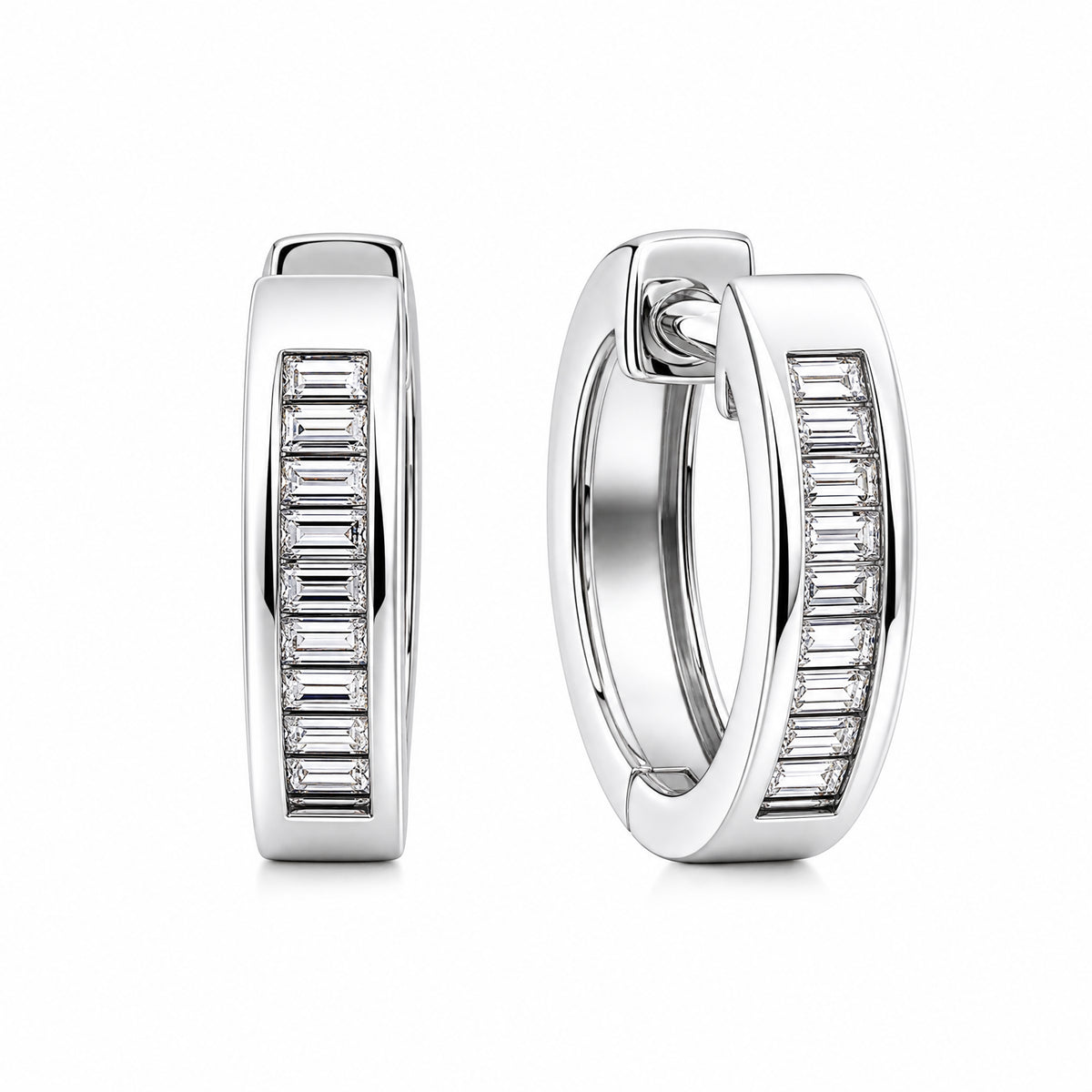 18K White Gold Baguette Diamond Hoop Earrings