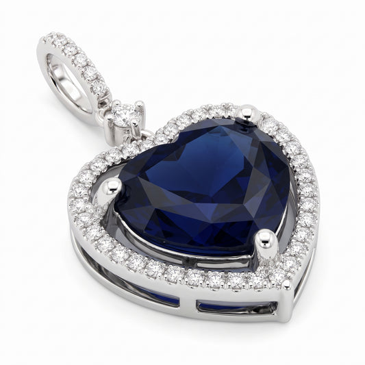 3.92 Carat Heart-Shaped Blue Sapphire and Diamond Halo Pendant