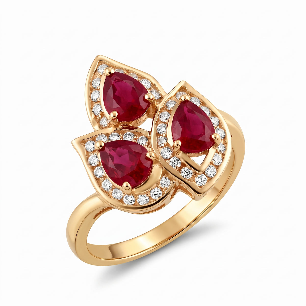 3-Pear Ruby & 38-Diamond Cluster Ring