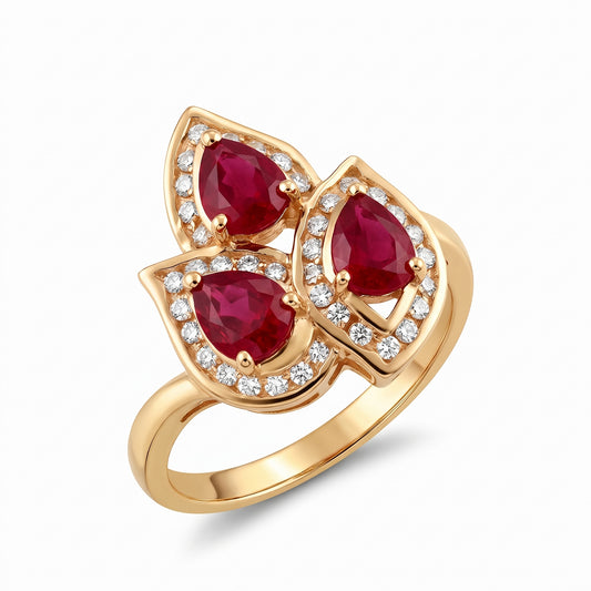3-Pear Ruby & 38-Diamond Cluster Ring