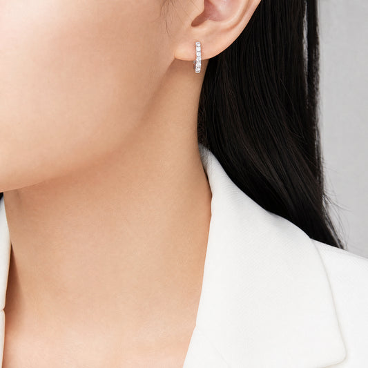16-Diamond Baby Hoop Earrings, 1.25x8x9mm